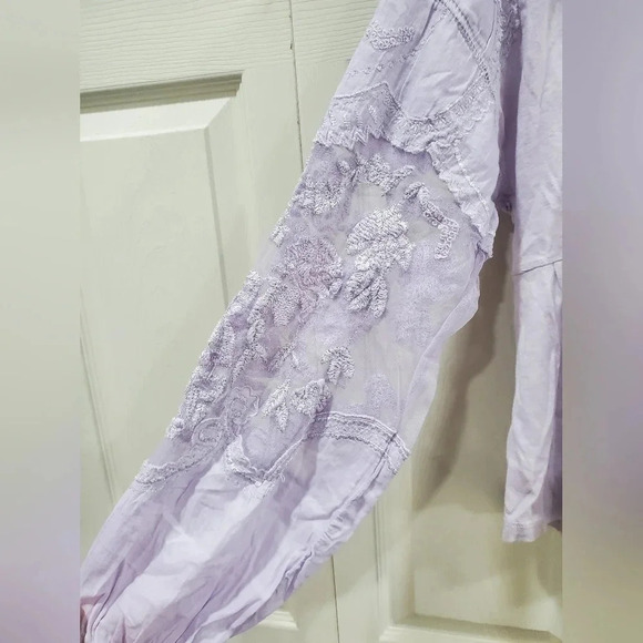 Free people Penny Tee Lilac Embroidered Blouse Small - Picture 5 of 11